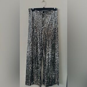 Anthropologie Colette Silver Sequin Flare Pants